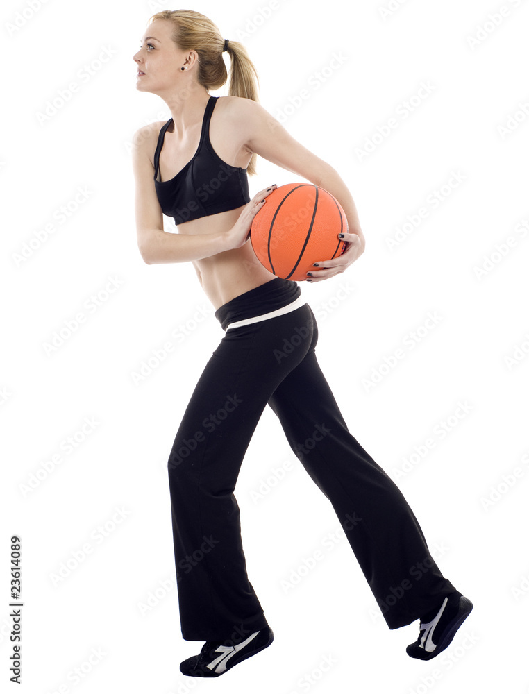 Full Length of a Athletic Woman Shooting a Basketball