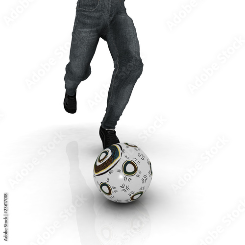 Fototapeta Naklejka Na Ścianę i Meble -  Männerbeine in Jeans mit Fussball