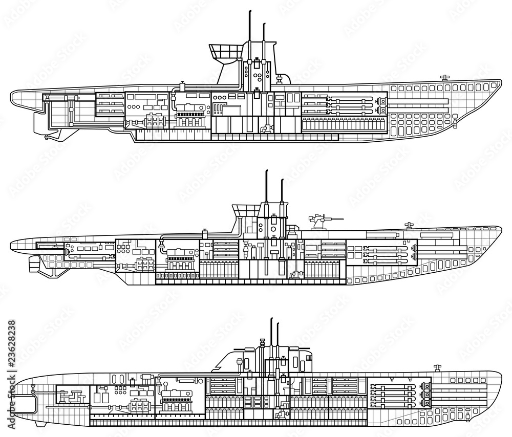 Fototapeta premium 3 kinds of German u-type submarine