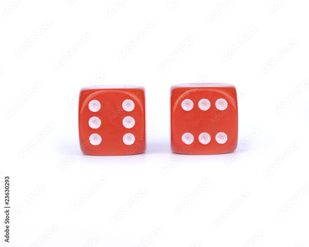two red game dice isolated on white two red game dice isolated on white