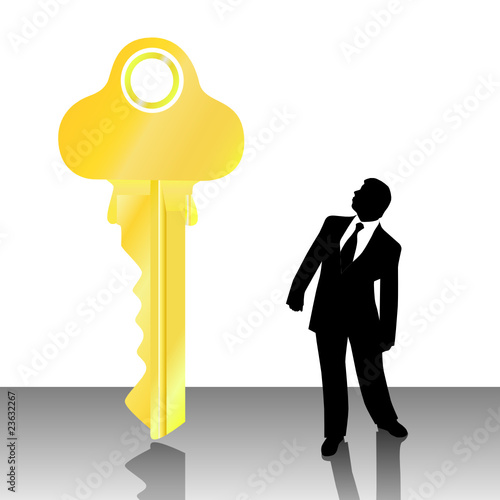 businessman looking big key