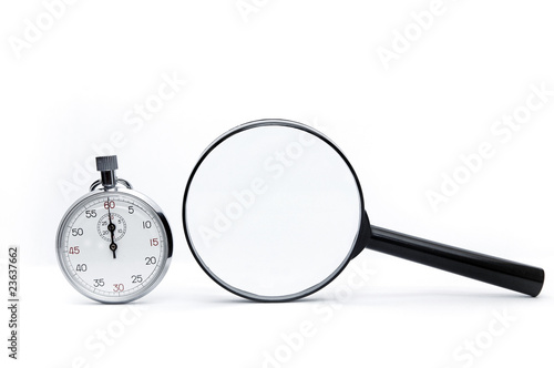 stop watch and Magnifier Glass
