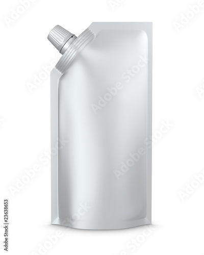 White blank spout pouch, bag foil or plastic packaging photo