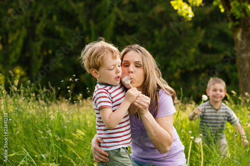Family affairs - blowing dandelion seeds