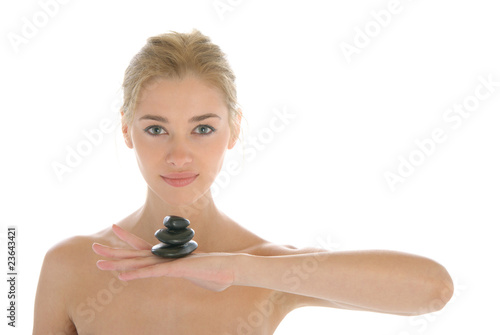 Photography Beautiful young woman holds stones