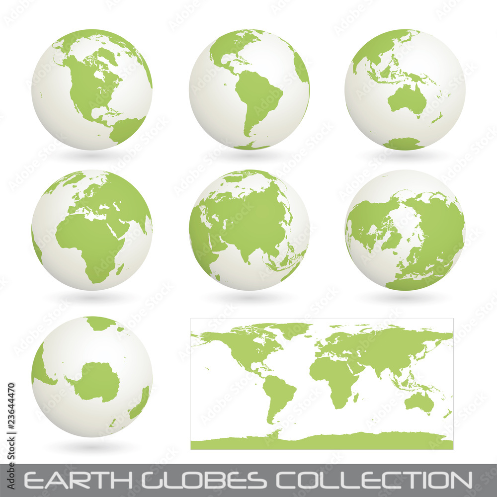 collection of earth glob, white-green collection of earth glob, white-green