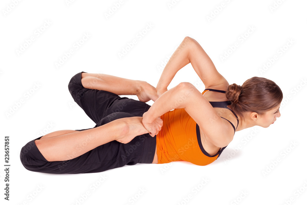 Woman Doing Frog Pose Yoga Exercise Woman Doing Frog Pose Yoga Exercise