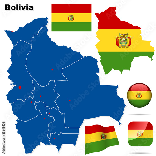 Bolivia vector set. Shape, flags and icons.