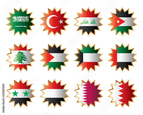 Star flags Middle East. Separated layers with country name.