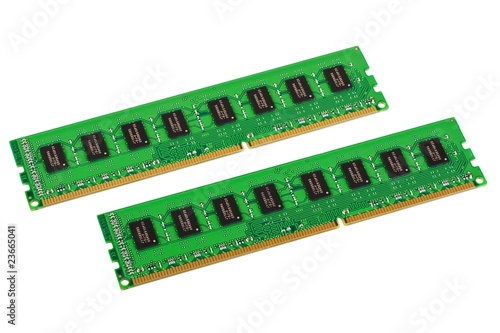 Pair of computer memory modules isolated on white