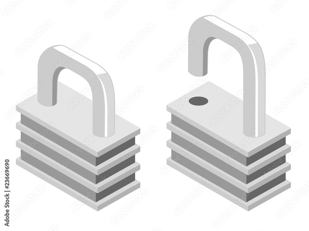 Vector illustration of opened and closed lock Vector illustration of opened and closed lock