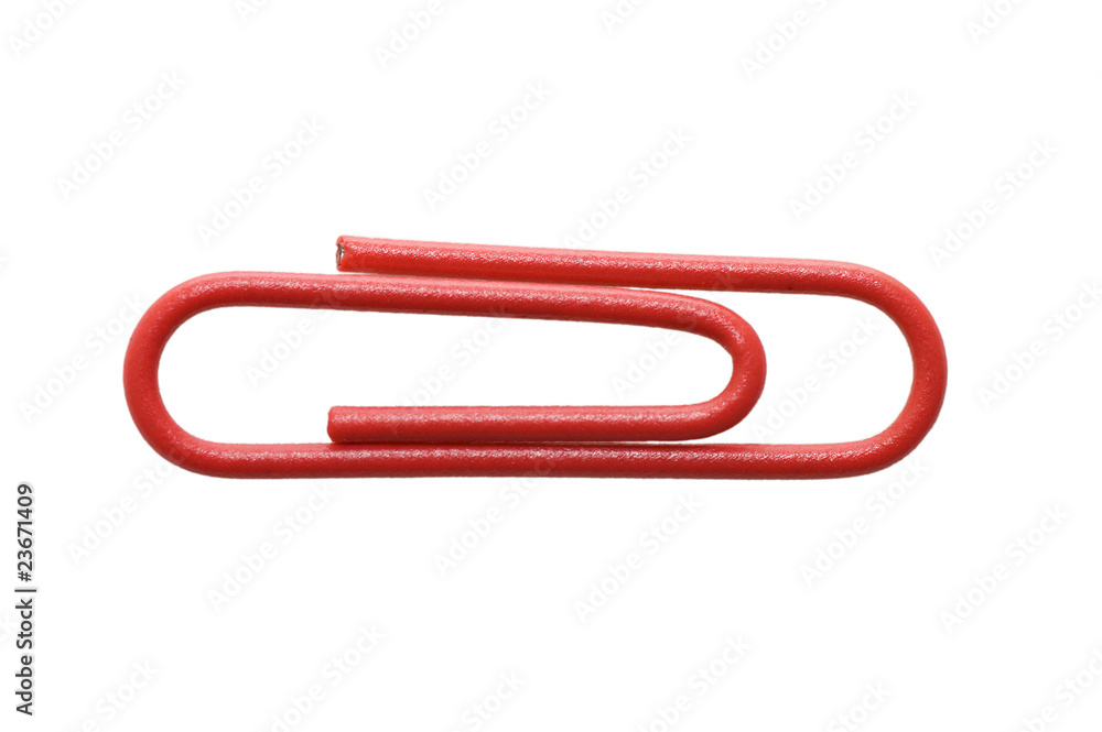 Red paper clip isolated on white background Red paper clip isolated on white background