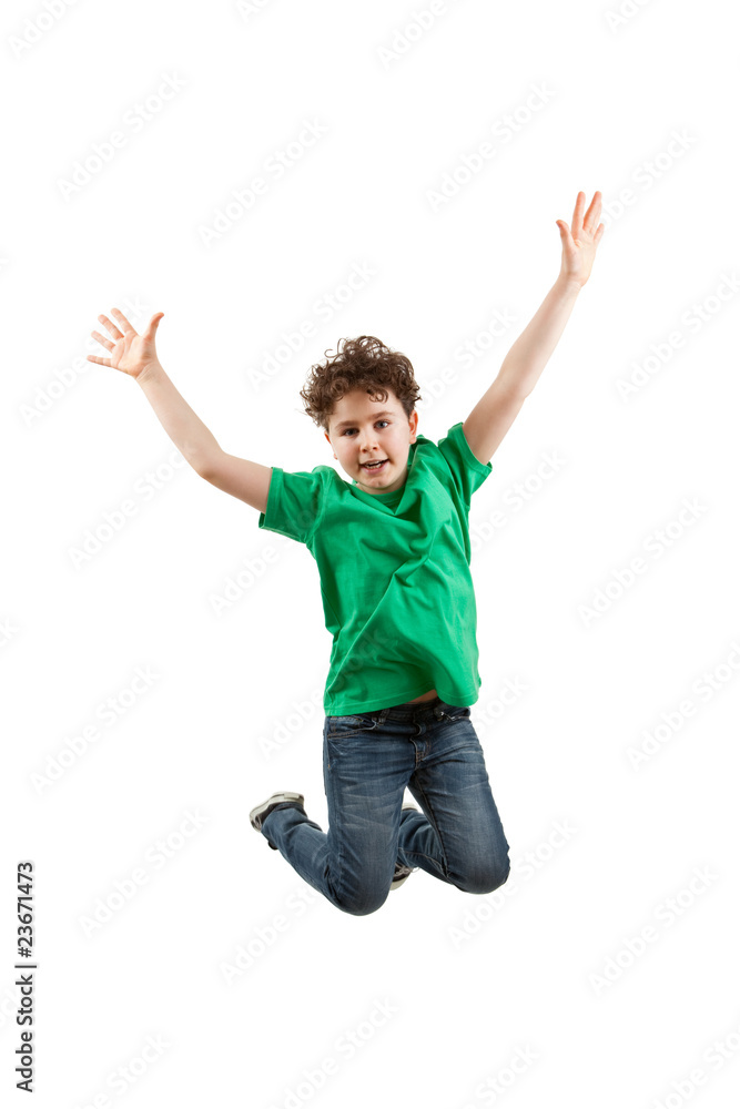 Boy jumping isolated on white background
