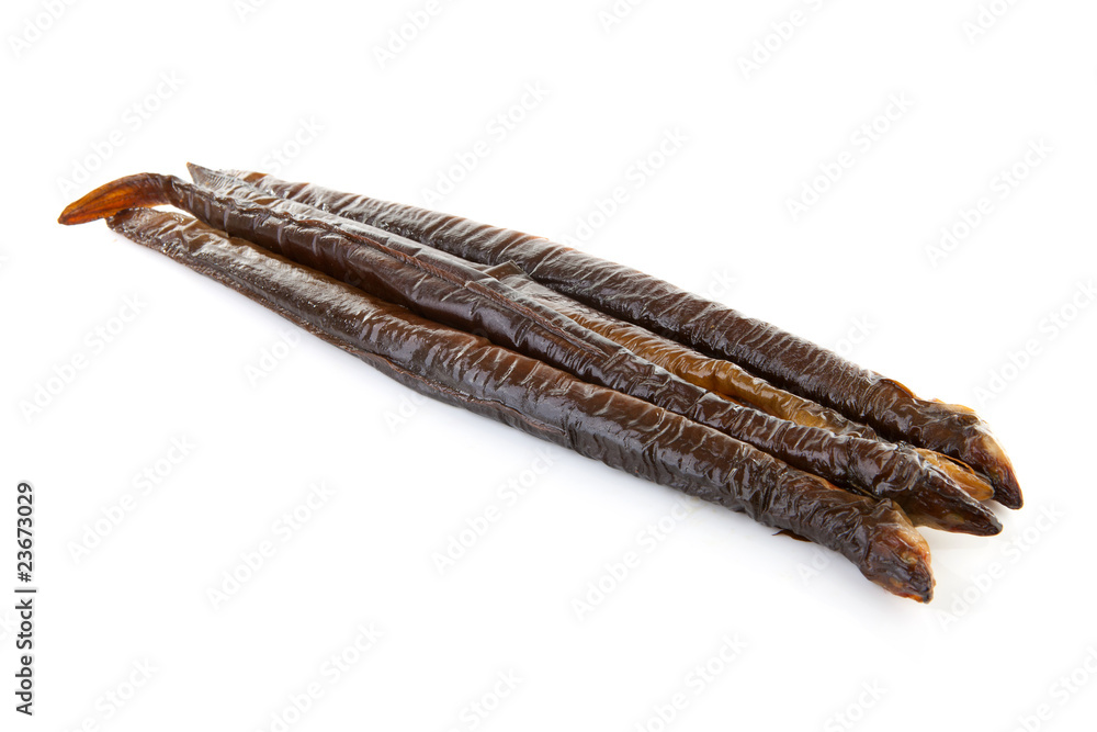 smoked eel over white background smoked eel over white background