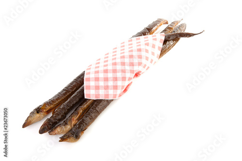 smoked eel over white background