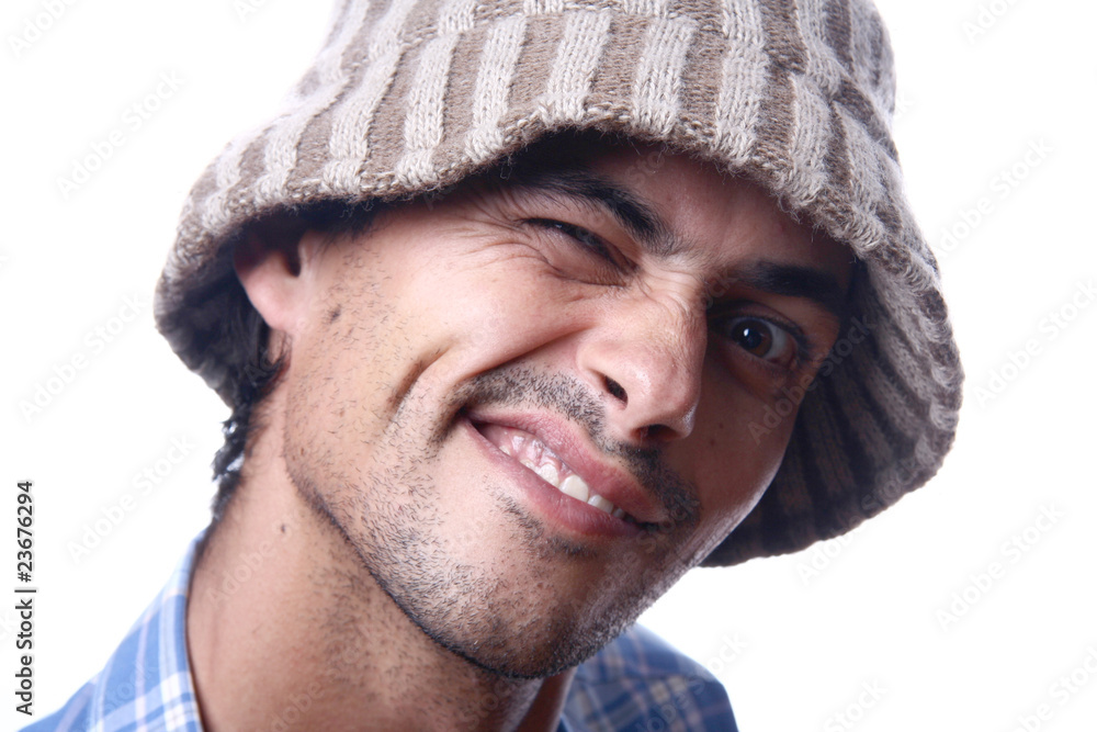 casual man portrait with hat in white background casual man portrait with hat in white background
