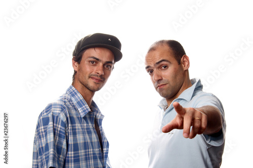two casual young men portrait isolated on white background