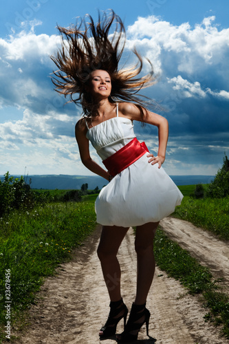 Portrait beautiful girl with great fly-away hair