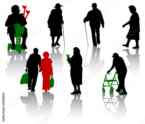 Silhouette of old and disabled people.