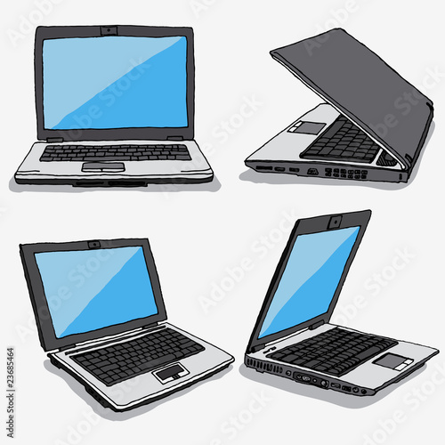 Four Hand Drawn Vector Laptops