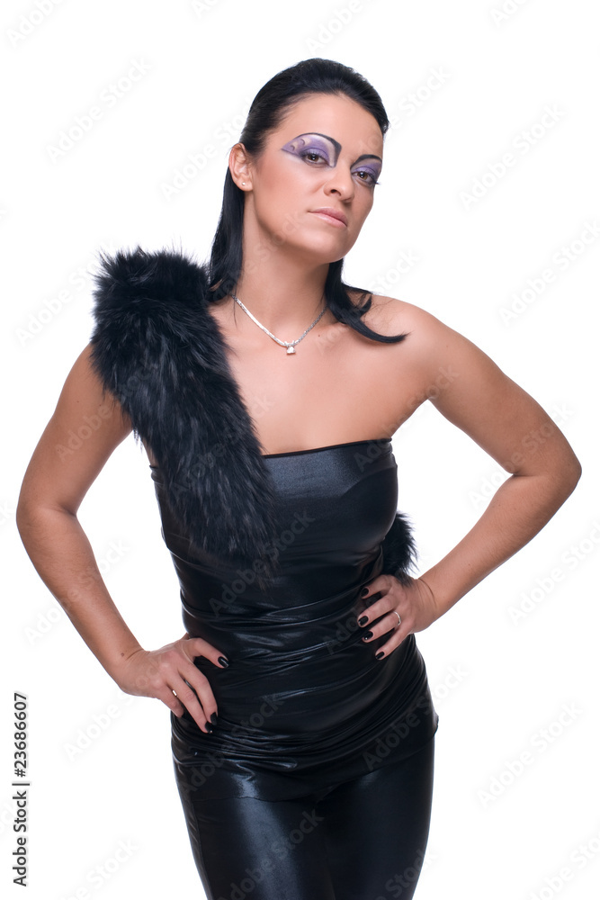 Beautiful fashion girl in black leather suit Beautiful fashion girl in black leather suit