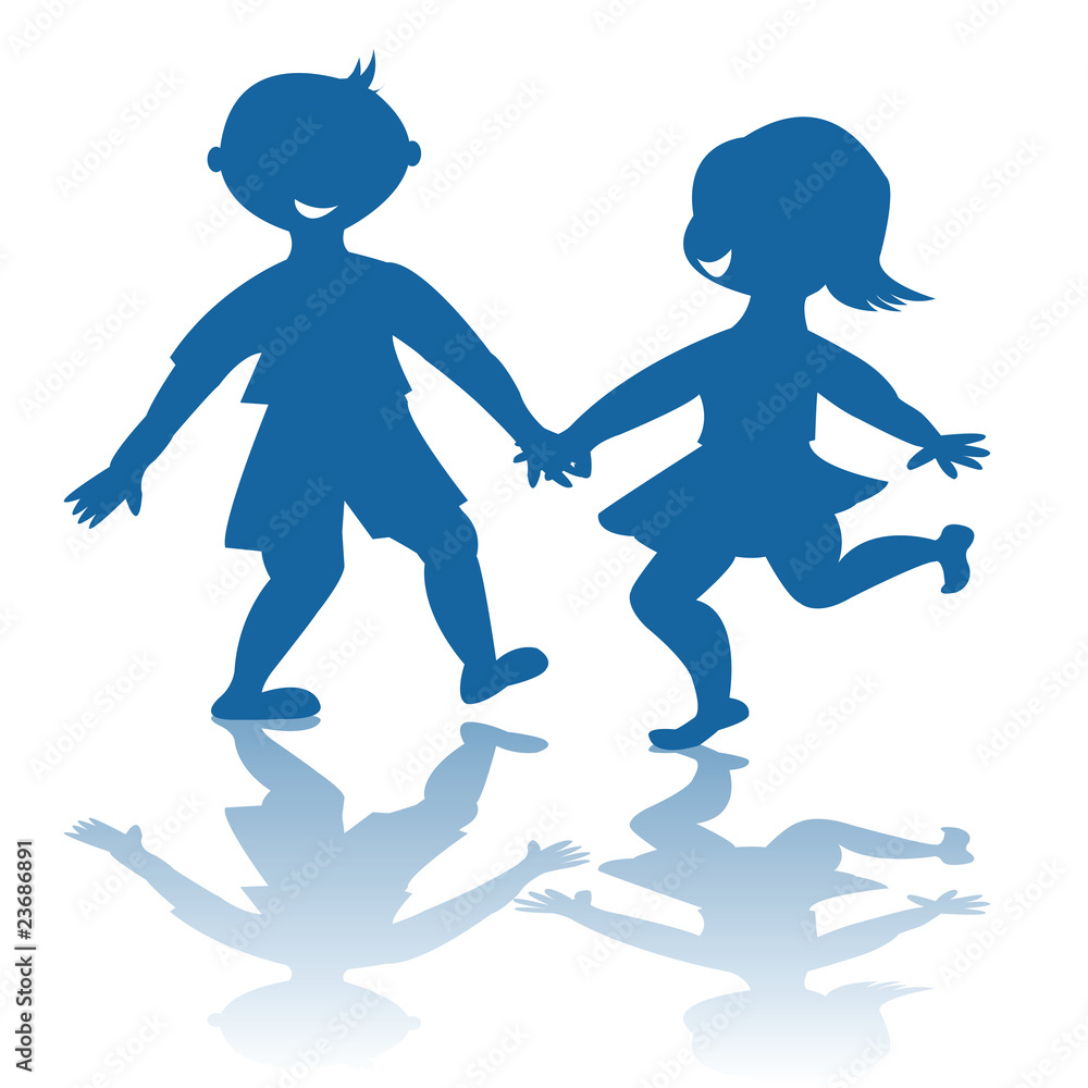 Blue children smiling silhouettes Blue children smiling silhouettes