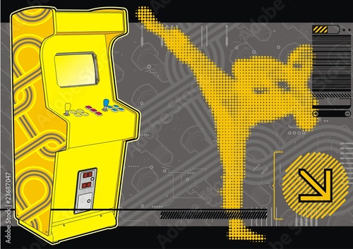 Ninja beat-em-up fighting arcade in yellow & grey.