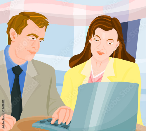 Man and woman in office - briefing