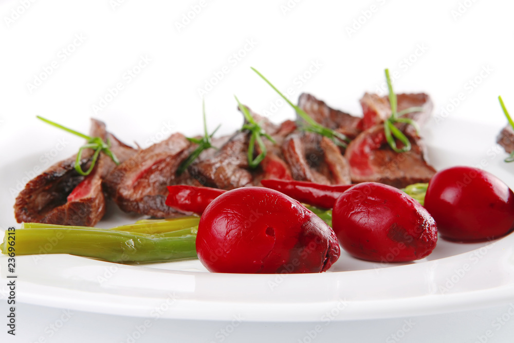 meat and vegetables on white plate