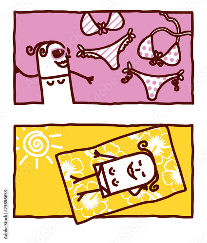 woman with swimsuits & sunbathing