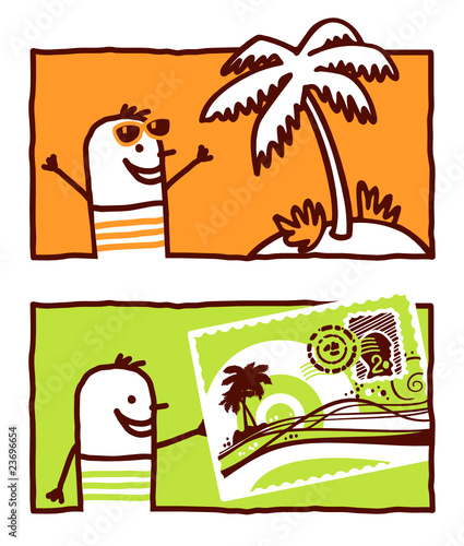 vacations postcard & coconut tree