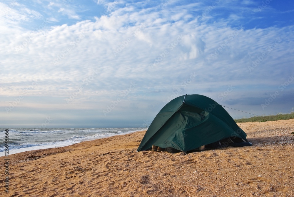 touristic tent on a sea coast