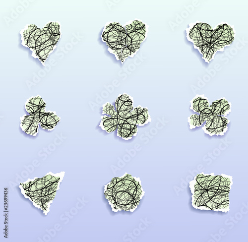 Torn paper doodle symbols, vector illustration