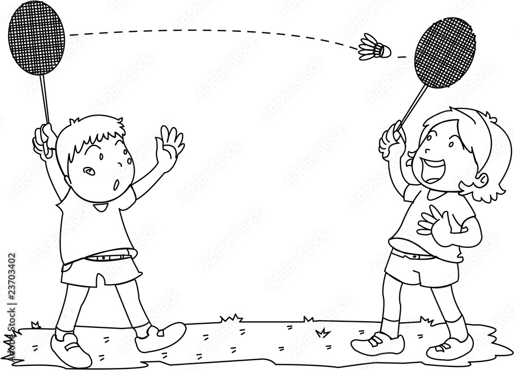 Boy and Girl Playing Badminton Stock Vector | Adobe Stock