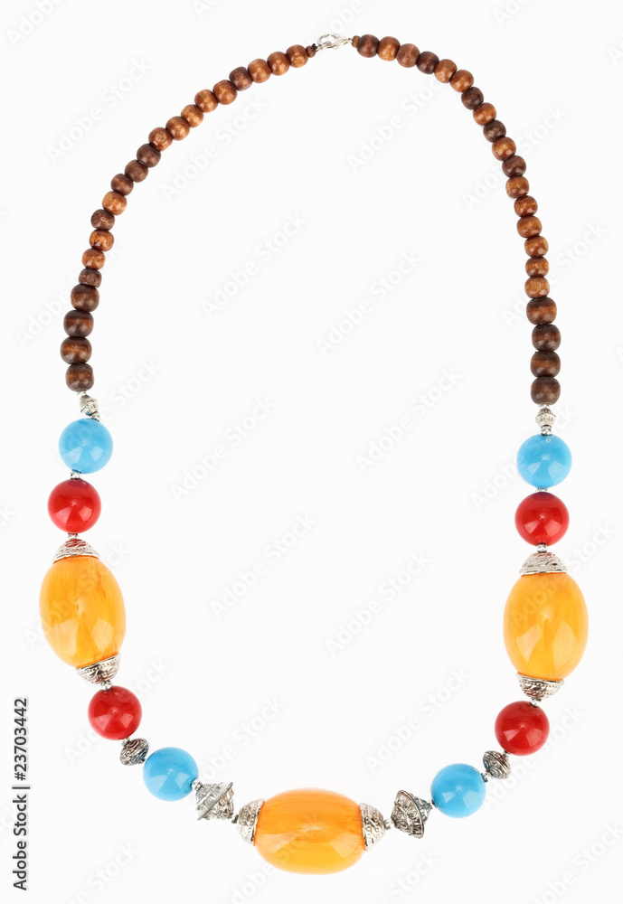 Ethnic Tibetan necklace with amber isolated on white Ethnic Tibetan necklace with amber isolated on white