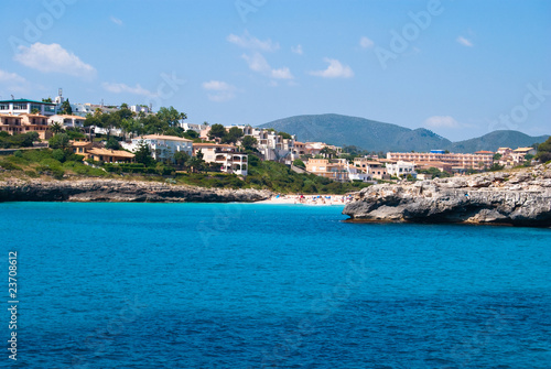 Cala Anguila villas and beach of Mediterranean Sea, Majorca. Spa