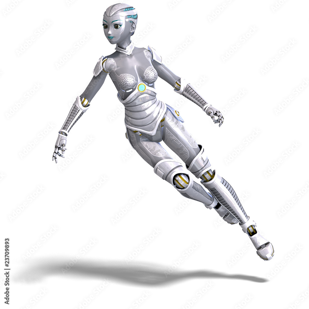female sexy metallic robot. 3D rendering with clipping path and female sexy metallic robot. 3D rendering with clipping path and