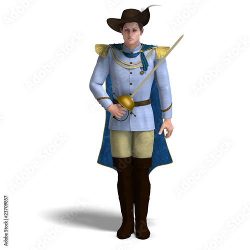 fairytale prince with sword and cape. 3D rendering with clipping photo