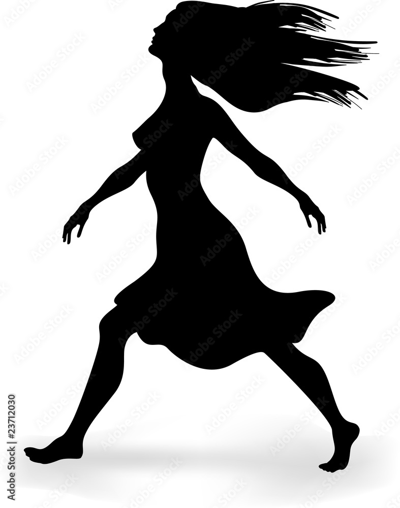 black silhouettes of beautiful walking woman on the white Stock Vector ...