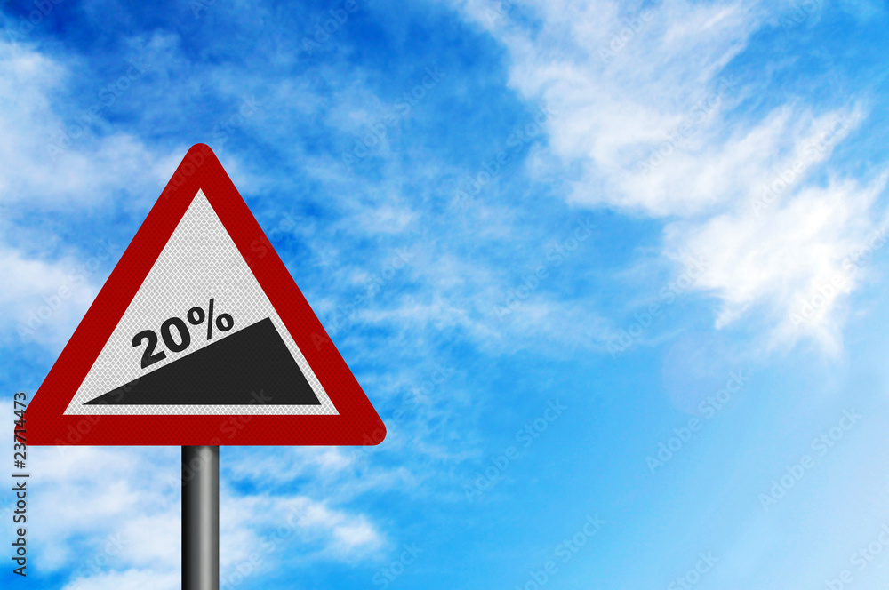 Photo realistic '20% slope' sign, to represent VAT increase. Photo realistic '20% slope' sign, to represent VAT increase.