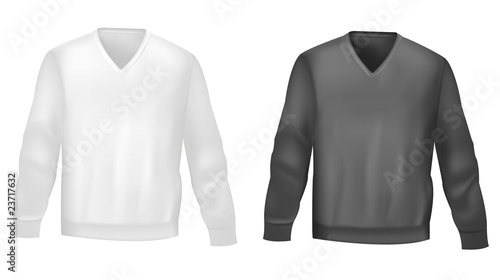 Black and white long-sleeved t-shirts. Photo-realistic vector.