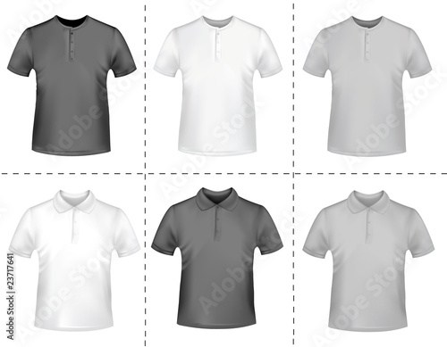 Black and white men polo shirts. Photo-realistic vector.