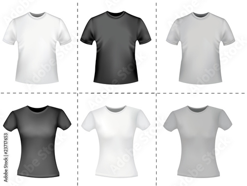 Men and women polo shirts. Photo-realistic vector.