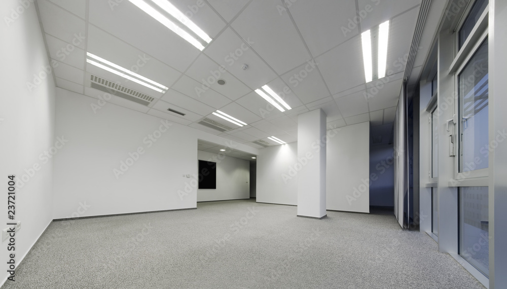 Tilt shift image of empty modern white office