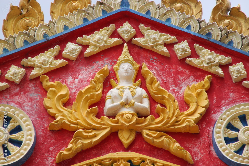 art carving on gable of  Wat Kok Klang, Borabue, Mahasarakam