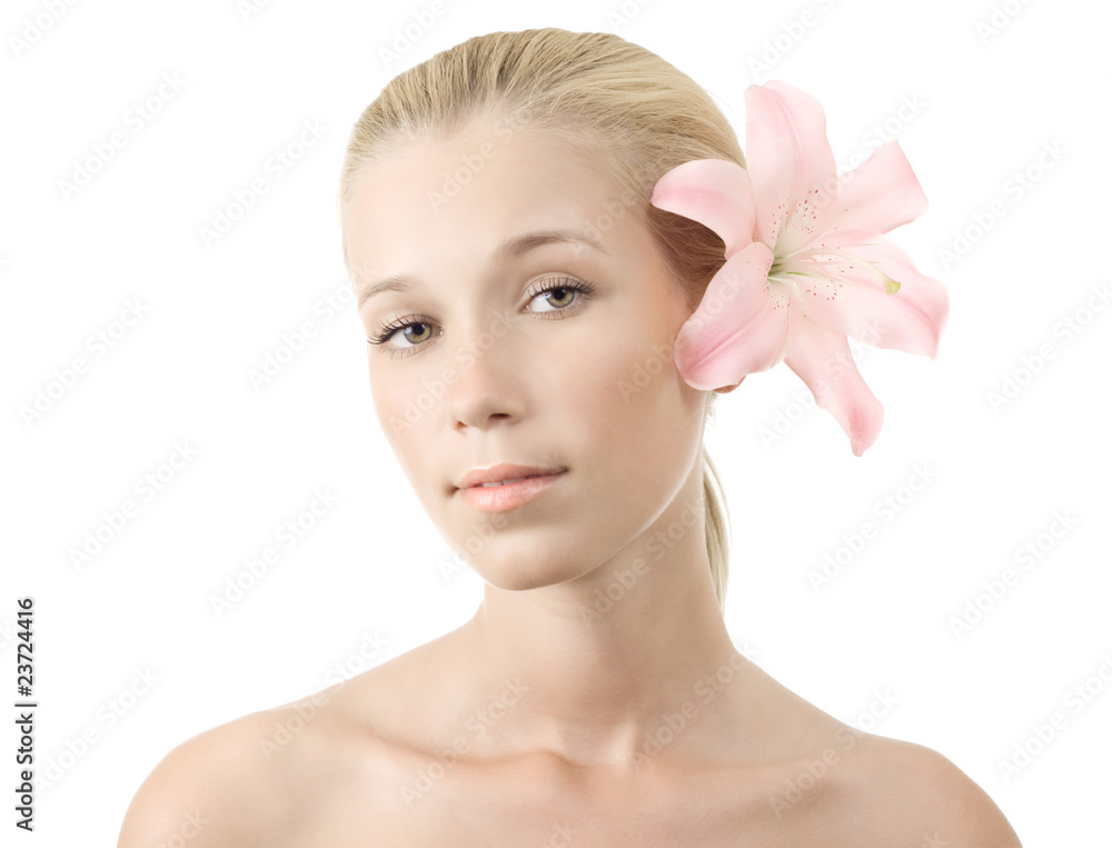 Beautiful young blonde woman with lily flower Beautiful young blonde woman with lily flower