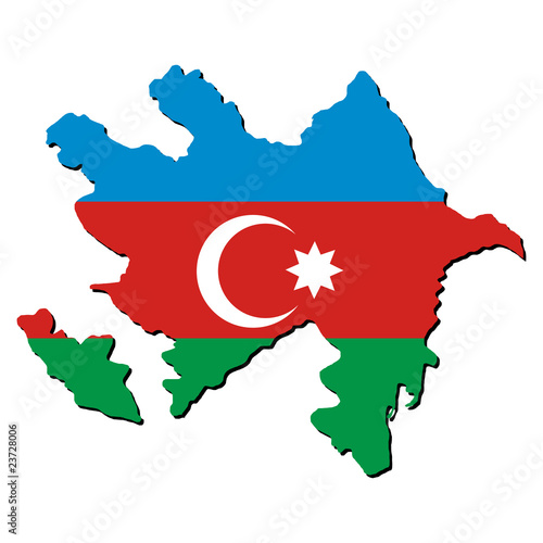 Azerbaijan map flag with shadow on white illustration