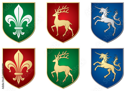 heraldic symbols, lily, deer, unicorn