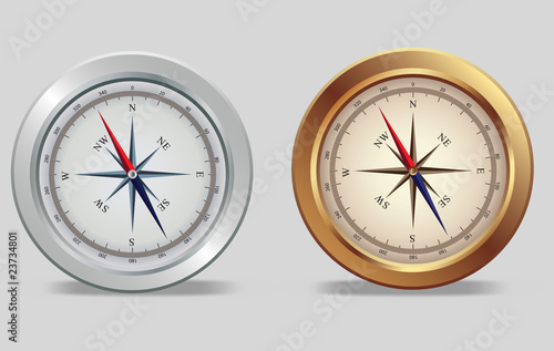 Silver and bronze compasses