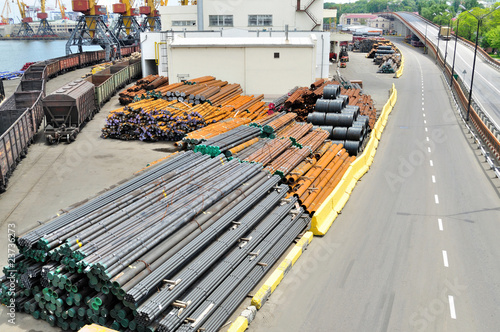 Warehouse steel pipe in the port